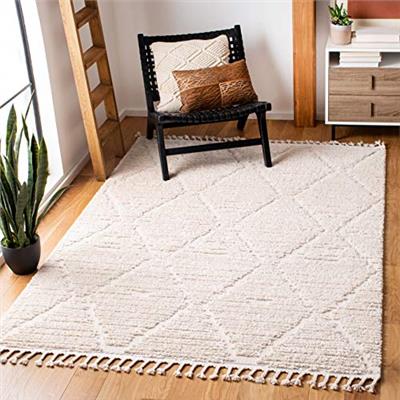 SAFAVIEH Marrakech Collection Area Rug - 8 x 10, Beige, Moroccan Boho Tribal Tassel Design, Non-Shedding & Easy Care, Ideal for High Traffic Areas i