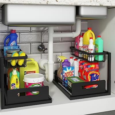 REALINN Under Sink Organizer and Storage, 2 Pack Pull Out Cabinet Organizer Slide Out Sink Shelf Cab