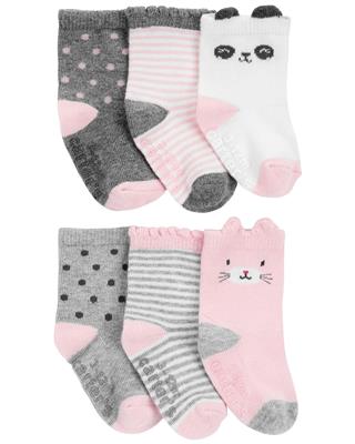 Grey/Pink Toddler 6-Pack Critter Socks | carters.com
