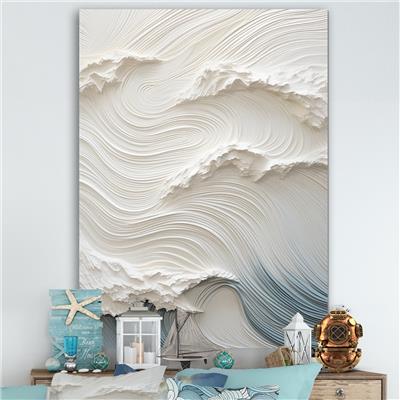 Designart White And Blue Wave Papercut Style I Coastal Waves Wall Art