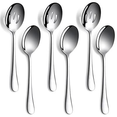 6 Pieces Serving Spoons Set, 8.7 Inch, Includes 3 Serving Spoons and 3 Slotted Spoons, Stainless Steel Buffet Banquet Spoons, Large Spoons Utensils Cu