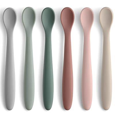 6-Piece Silicone Feeding Spoons for First Stage Baby and Infant, Soft-Tip Easy on Gums I Training Spoon | Baby Utensils Feeding Supplies, Dishwasher &
