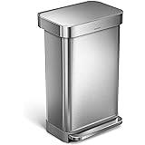 simplehuman 45 Liter / 12 Gallon Liter Rectangular Hands-Free Kitchen Step Trash Can with Soft-Close Lid, Brushed Stainless Steel with Plastic Lid