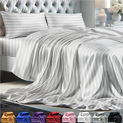 Amazon.com: DECOLURE Satin Sheets Queen Size Set 4 Pcs - Silky & Luxuriously Soft Satin Bed Sheets w/ 15 inch Deep Pocket - Similar to Silk Sheets - D