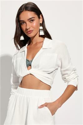 White Long Sleeve Top - Tie-Front Swim Cover - Swim Cover-Up Top - Lulus