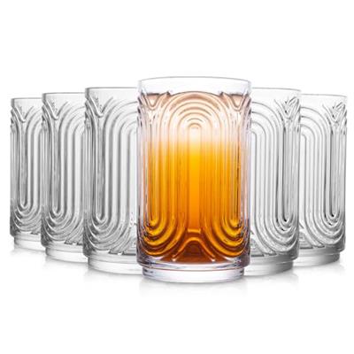 INSETLAN Set of 6 Vintage Glassware - 14 oz Ripple Drinking Glasses, Art Deco Glassware Highball Glass Cup, Classic Thick Bottom Cocktail Glasses, for