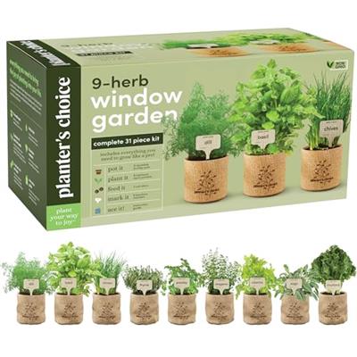9 Herb Indoor Window Garden Kit - House Plants Seeds - Best Unique Easter Gift Ideas for Women, Mom, Friend, Her, Birthday, Housewarming, Mother - New
