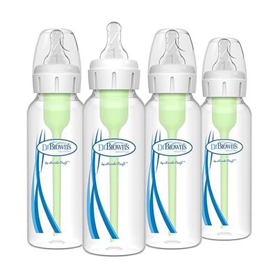 Amazon.com : Dr. Browns Natural Flow Anti-Colic Options  Narrow Baby Bottles, Nature Designs, 8oz/250mL, with Level 1 Slow Flow Nipples 4-Pack, Blue,