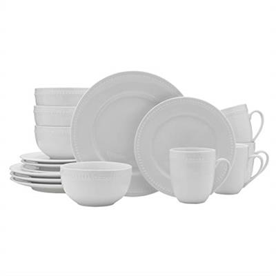 Everyday White by Fitz and Floyd 5278053 Beaded 16 Piece Dinnerware Set, Service for 4