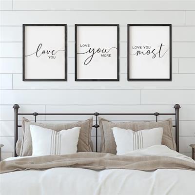 Set of 3 Love You More Sign I Love You Sign Love You More Wall Decor for bedroom room and living room (11x14 inches, Black)