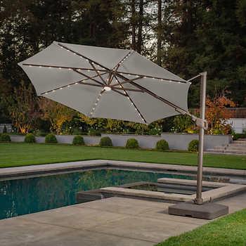 SunVilla 11 Color Changing LED Cantilever Umbrella with Rolling Base | Costco