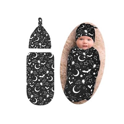 Halloween Moon Star Bat Baby Stuff Swaddle Blanket Set With Hat For Boys Girls, Soft Newborn Swaddle Sack Receiving Blanket Outfit Infant Shower Gift