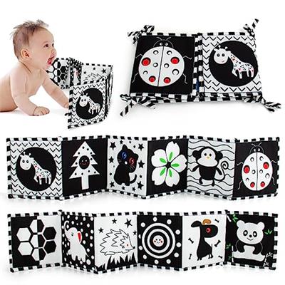 Cawgug Black and White High Contrast Soft Book for Babies 0-12 Months - Early Education Infant Tummy Time and Sensory Toys, Montessori Cloth Book Acti