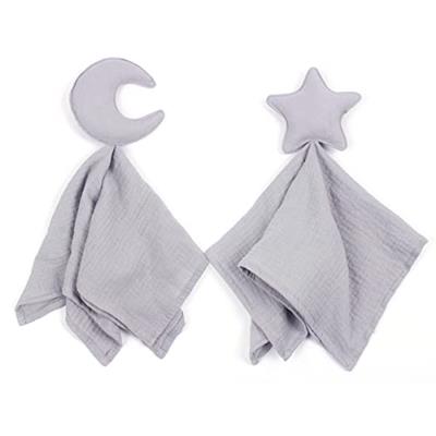 Stars and Moon Soft Security Blanket Baby Lovey Baby Gifts for Newborn Boys and Girls Baby Muslin Swaddle Blanket (Grey Blue)