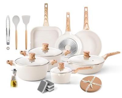 Pots and Pans Set - Caannasweis Nonstick Granite Stone Cookware Sets, Induction casseroles & Saucepan & Frying Pans for Cooking, PFOS PFOA Free, Grill