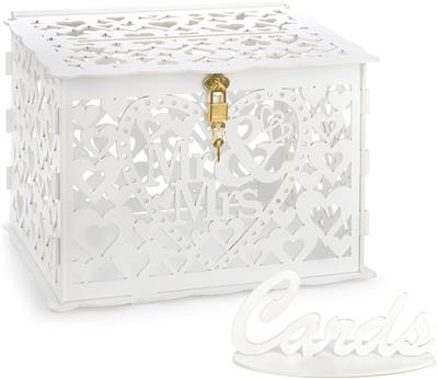 White Wedding Card Box with Mr & Mrs Sign Wooden Card Box with Lock Wedding Box for Cards and Money Gift Box for Reception | Michaels