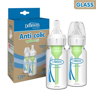 Dr. Browns Options  Glass Anti-Colic Baby Bottle - 4oz/2pk