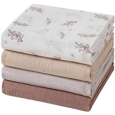 POMISO Muslin Swaddle Blankets for Boys and Girls, Soft Cotton Baby Swaddle Blankets for Unisex, 47 X 47 inches Muslin Swaddles, 4 Pack Leaves & Warmt