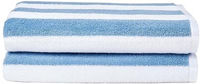 Amazon Basics Cabana Stripe Beach Towel, 2-Pack, Sky Blue, 60 x 30
