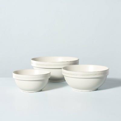 3pc Brim Stripe Stoneware Mixing/serving Bowl Set Cream - Hearth & Handâ„¢ With Magnolia : Target
