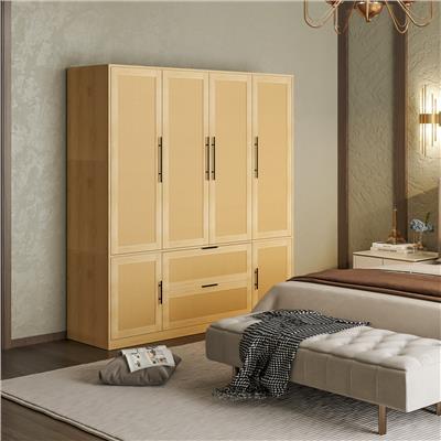 63W Family 6-Door Wardrobe Armoires Closet 2 Drawer Storage Rattan Style - N/A