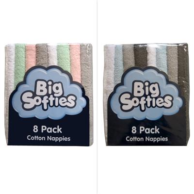 Big Softies Coloured Towelling Nappies 8 Pack - Assorted* | BIG W