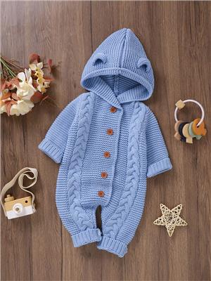 Baby Boy Cable Knit Button Front Hooded Jumpsuit