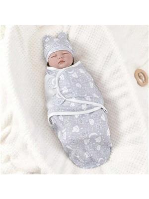 1set Newborn Swaddle Blanket & Hat, Baby Wrapping Cloth, Anti-Kick Sleeping Bag With Cap, For 0-6 Months Babies