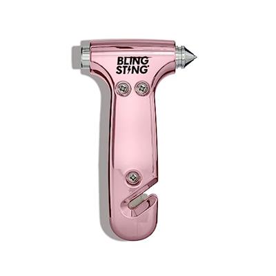 BLINGSTING Safety Hammer - Emergency Automotive Escape Hammer Tool, Seat Belt Cutter & Car Window Break Tool - Blush Rose Pink Metallic, 1 Count