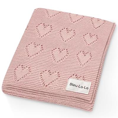 Bleu La La Swaddling Blanket for Girls - 100% Luxury Cotton Knit Heart Baby Blanket - Soft Warm Cozy Swaddle Receiving Stroller Crib Receiving Blanket