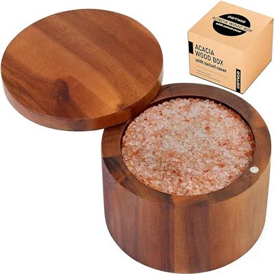 Amazon.com: Acacia Salt Cellar 9 Ounces Capacity, Wood Salt & Spice Box With Swivel Cover, Salt Keeper, Wood Jar For Kitchen, Perfect For Keeping Tabl