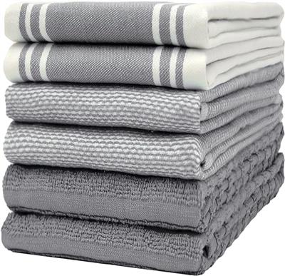 Amazon.com: Premium Kitchen,Hand Towels (20”x 28”, 6 Pack) Large Cotton, Dish, Flat & Terry Towel Highly Absorbent Tea Towels Set with Hanging Loop Gr