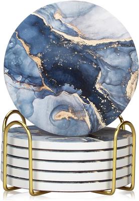 Amazon.com: 6 Pcs Navy Blue Marble Abstract Ceramic Coasters with Holder Best Absorbent Drink Coasters Round Ceramic Table Coasters Set Decorative Cof
