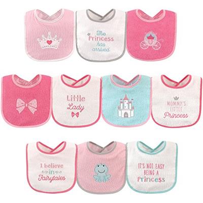 Luvable Friends Unisex Baby Cotton Terry Drooler Bibs with PEVA Back, Princess, One Size