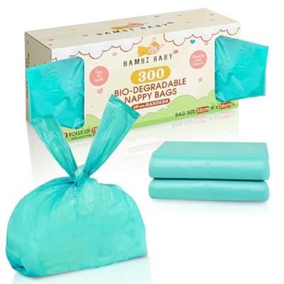ECO Bambi Baby ™ 100% Biodegradable and Compostable 300 Nappy bags| Antibacterial Diaper Disposal Sacks in Kraft Box | Essentials for Newborn Babies a