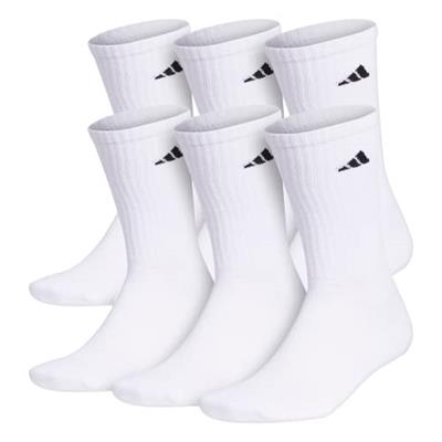 adidas Mens Athletic Cushioned Crew Socks with Arch Compression for a Secure fit (6-Pair), White/Black, Large