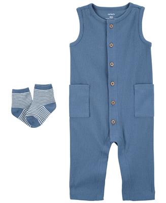 Carters Baby Boys Jumpsuit and Socks, 2 Piece Set - Blue
