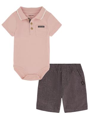 Calvin Klein Pink and Grey Polo Bodysuit Short Set