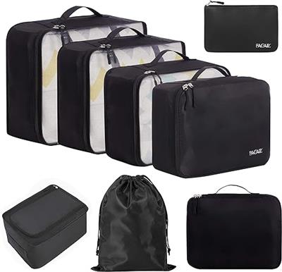 Amazon.com: BAGAIL 8 Set Packing Cubes, Lightweight Travel Luggage Organizers with Shoe Bag, Toiletry Bag & Laundry Bag (Jet Black) : Clothing, Shoes