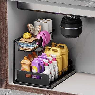 Amazon.com - Ceetug Under Sink Organizers and Storage 2 Tier Slide Out Kitchen Cabinet Organizer Sturdy Metal Bathroom Storage, Black