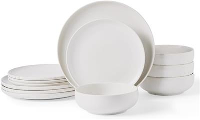 Amazon.com | Ceramic Dinnerware Sets Ivory White 12 Pieces Dinner Set,Plates Pasta Bowls Soup Bowls Reactive Change Glaze Dish Sets,Modern Stoneware D