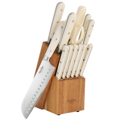 Martha Stewart Stainless Steel 14pc Cutlery and Knife Block Set in Cream