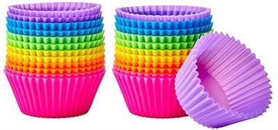 Amazon Basics Round Reusable Silicone Baking Cups, Muffin Liners, Pack of 24, Multicolor, 2.9L x 2.9W x 1.3H