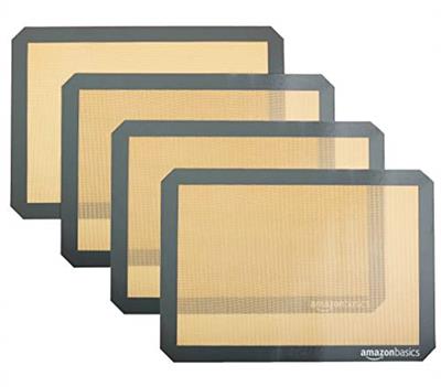 Amazon Basics Silicone, Non-Stick, Food Safe Baking Mat, Pack of 4, Beige/Gray, Rectangular, 16.5 x 11.6