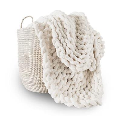 Adyrescia Chunky Knit Blanket Throw | 100% Hand Knit with Jumbo Chenille Yarn (40x50, Cream White)