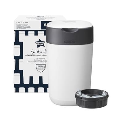 Tommee Tippee Twist and Click Advanced Nappy Bin, Eco-Friendlier System, Includes 1x Refill Cassette with Sustainably Sourced Antibacterial GREENFILM,