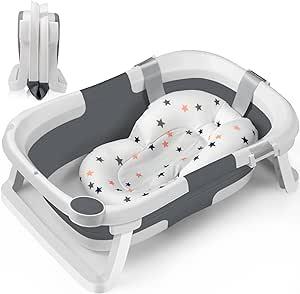 DEANIC Baby Bath Tub for 0-6-12 Months Newborn, Foldable Toddler Bath with Soft Cushion Pad, Portable Baby Bathtub Travel Save Space (Grey) : Amazon.c