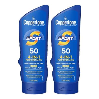 Amazon.com: Coppertone SPORT Sunscreen SPF 50 Lotion, Water Resistant , Broad Spectrum Bulk Sunscreen Pack, 7 Fl Oz Bottle, Pack of 2 : Beauty & Perso