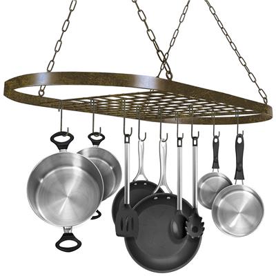 Sorbus Pot and Pan Rack for Ceiling with Hooks - Oval Mounted Storage Rack - 31.50 L X 16.50 W X 2