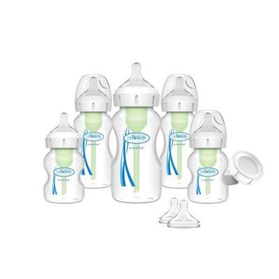 Dr. Brown’s Natural Flow Anti-Colic Options  Wide-Neck Baby Bottle Newborn Feeding Set with Baby Bottle Travel Caps, 3x9oz, 2x5oz, 2 nipples, 2 cap -